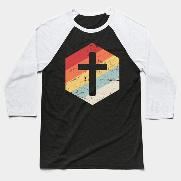 Retro Vintage Christian Cross Icon Baseball T-Shirt by MeatMan